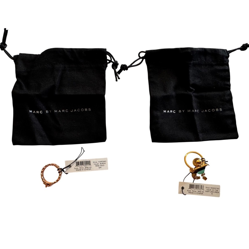 Marc by Marc Jacobs Ring Set Rose Gold Textured & Dusty Jade Green Robot NWT